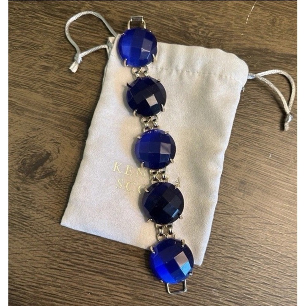 Kendra Scott Cassie Bracelet Faceted Gumdrop Round Statement Cobalt Blue Gold